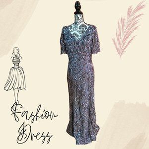 Camille La Vie Grey Ballgown with 3D Flowers - Size 8